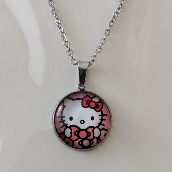 3 Hello Kitty Round glass cabochon Necklaces - Picture 3 of 5